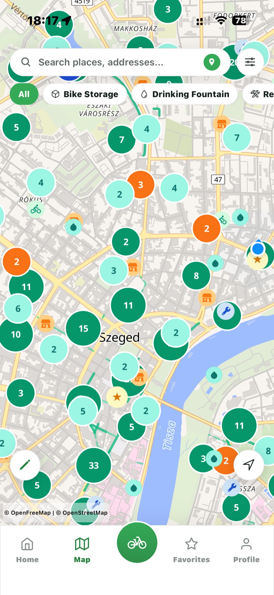 ParkSafe app — térkép nézet